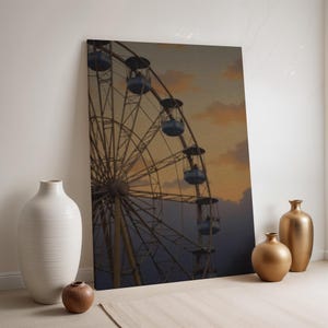 Riesenrad Leinwand Kunst, Karneval Sonnenuntergang Silhouette Druck, Romantische Fahrgeschäft Poster, Nostalgische Dekoration für Ihr Urban Home