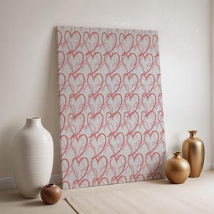 Lienzo decorativo con lazo de corazón, estampado de corazones rosas, decoración femenina enmarcada, póster romántico para dormitorio o regalo.