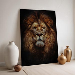 Majestic Lion Canvas Wall Art, Regal Jungle King Portrait Print, Framed Animal Power Decor, Bold Wild Cat Poster for Statement Interiors
