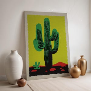 Cactus Canvas Wall Art, Green Desert Plant Print, Bold Western Poster, Framed Minimalist Nature Decor, Modern Graphic Cactus Illustration