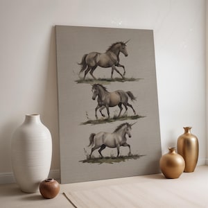 Unicorn Canvas Print, Fantasy Horse Wall Art, Mythical Animal Decor, Beige Framed Artwork, Magical Creature Painting, Dreamy Nature Scene
