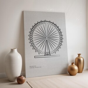 Minimalistische Riesenrad Leinwand Wandkunst, Linie Zeichnung Vergnügungsfahrt Druck in Schwarz und Weiß, gerahmtes modernes Geschenk für Reise und Stadt Dekor