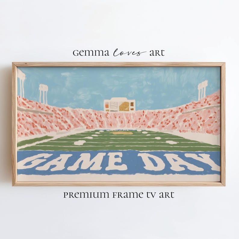Game Day Framed Art Print, Abstract Football Field Painting, Modern Sports Decor, Wall Art for Living Room, Vibrant Colors