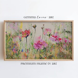 Abstrakter Blumenrahmen TV-Kunst, bunte Wildblumen, Garten-Digital-Kunst, Natur-Wand-Dekor, botanischer Druck E16