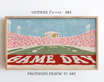 Voetbalstadion lijst tv-kunst | Digitale download Red Game Day, woonkamerdecor V18