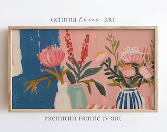 Art floral avec cadre pour télévision, style cottagecore, fleur rose numérique, économiseur d'écran TV grand-millénaire H18