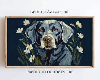 Portrait floral Black Lab : oeuvre d'art pour téléviseur avec cadre Samsung (téléchargement numérique)