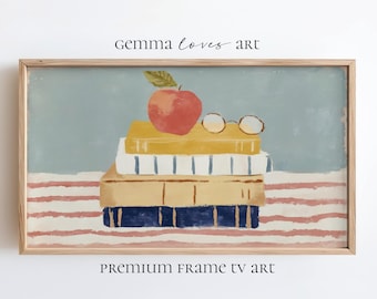 Back to School ingelijste tv-kunst: Apple & Books Cottagecore (digitale download)