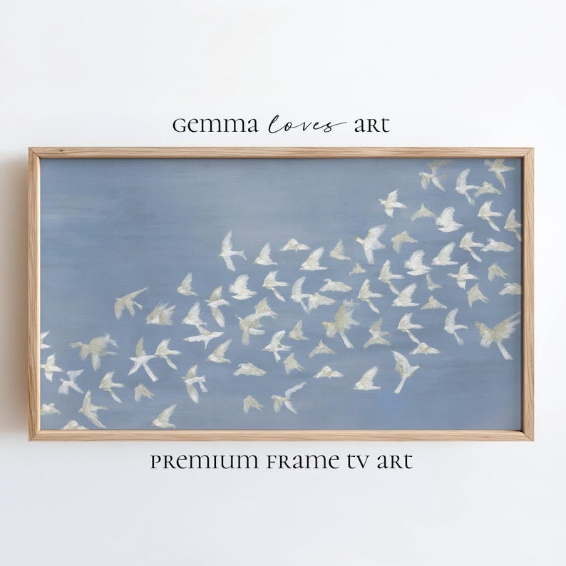 Abstract Bird Art Print, Minimalist Blue and White Wall Decor, Framed Modern Painting for Living Room or Bedroom samsung frame tv art, frame tv screensaver, framed tv download, summer frame tv art, vintage summer, digital download