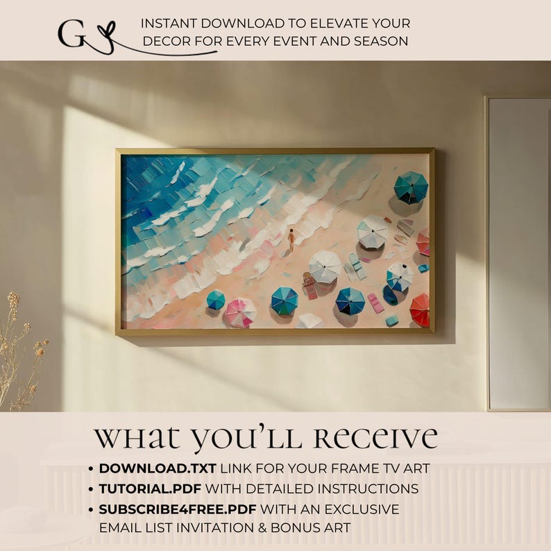 Colorful Abstract Beach Art Instant Download, Modern Coastal Wall Decor Digital Print