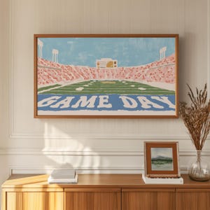 Game Day Sports Stadium Wall Art Painting, Vintage Style Landscape Home Decor, Large Framed Canvas for Living Room or Man Cave