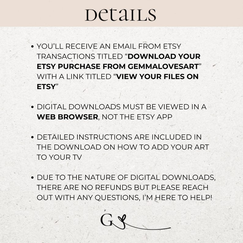 Downloadable Art Instructions Details Digital View Not in App Etsy Guidelines PDF
