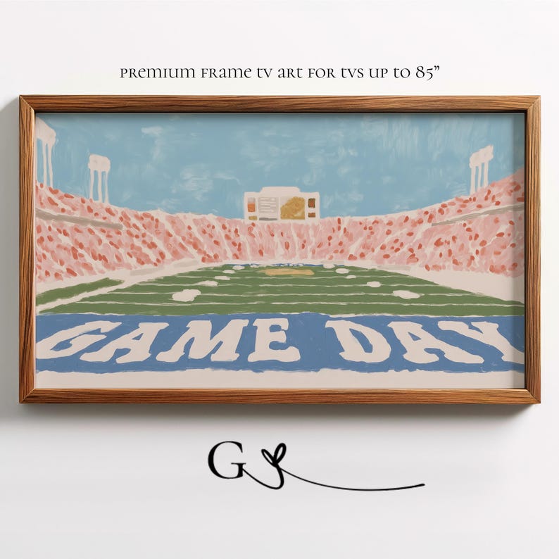 Game Day Themed Wall Art, Stadium Illustration, Sports Decor, Vintage Frame, Large Print, Fits 85' TV