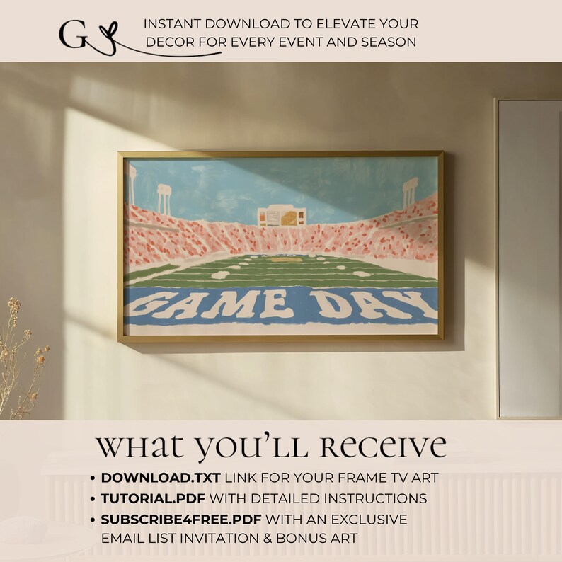 Game Day Digital Download Art, Modern Stadium Illustration, Instant TV Frame Decor for Sports Fans