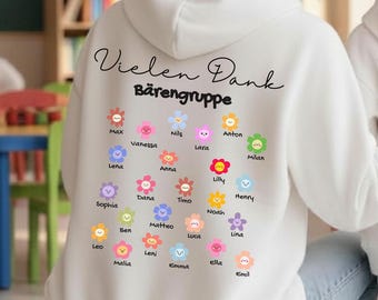 Personalisiertes Erzieherin Geschenk Abschiedsgeschenk mit Kindernamen Kapuzenjacke Kita Abschied Tagesmutter Kindergärtnerin Hoodie Namen