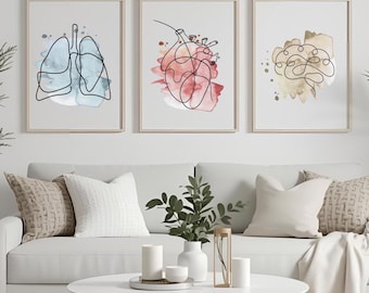 Anatomie Poster Set, Medizinische Wandkunst Digital Download, Herz Lunge Gehirn Illustration, Arztpraxis Deko, Medical Wall Art Printable
