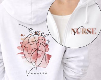 Personalisierter Krankenschwester Zip Hoodie - Zum Pflege Examen Abschluss -  Freundin Geschenk - Pflegeausbildung - Kollegin Pflegefachfrau