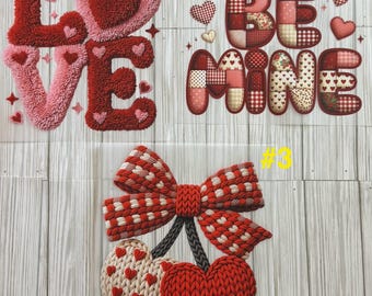 Ready To Press DTF Transfers, Valentines faux Patchwork, knit and Latch Hook look