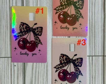 Debit Sticker Cherry Coquette Bow, Vinyl Waterproof Sticker for Credit Cards