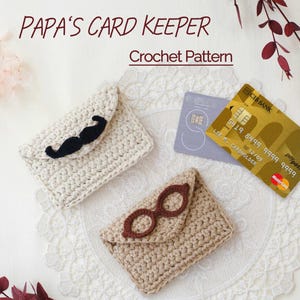 Regalo especial para papá/diseño de crochet de bigote y gafas/billetera de crochet para principiantes/regalo del Día del Padre/regalo para el esposo/tarjetero/monedero