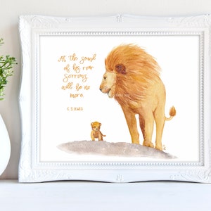 Impression d&#39;art Aslan - art mural Narnia, art bébé Narnia, citation de C.S. Lewis, impression d&#39;art pour chambre d&#39;enfant, peinture pour chambre d&#39;enfant Narnia, art aquarelle de Lion