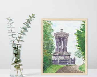 Edinburgh Calton Hill Watercolor Art Print – Scottish Travel Souvenir, Scotland Landmark Art