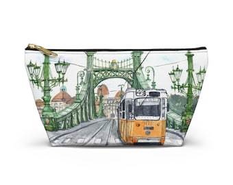 Budapest Hungary Liberty Bridge Zipper Pouch -  Travel Souvenir Gift, Budapest Watercolor Accessory Pouch