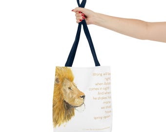 Aslan Lion Watercolor Tote Bag – Narnia C.S. Lewis Quote