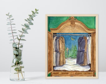 Impressão artística das Crônicas de Nárnia - Pintura do Guarda-Roupa Mágico, Arte de Parede de C.S. Lewis, Arte de O Leão, a Feiticeira e o Guarda-Roupa, Decoração de quarto infantil de Nárnia