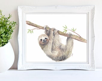 Sloth Art Print - Sloth Wall Art, Sloth Watercolor Painting, Sloth Gift, Nursery Art Print, Woodland Nursery Art, Jungle Animal