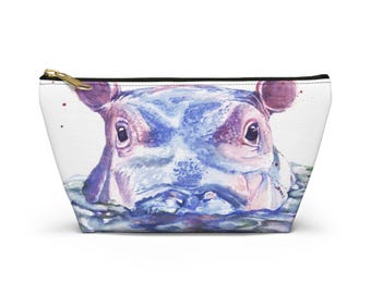Happy Hippo Accessory Pouch - Zoo Animal Painting, Hippopotamus Art, Fiona the Hippo
