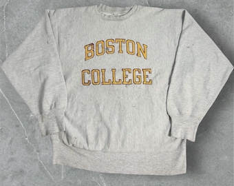 Vintage 1980s Champion Reverse Weave Boston College Crewneck Sweatshirt XL Gray