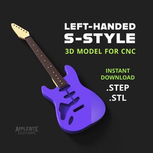 Left-Handed Tremolo S-Style Electric Guitar 3D Model for CNC Machining and 3D Printing Instant Download! step stl files