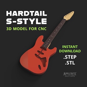 Hardtail S-Style Electric Guitar 3D Model with SSS pickup configuration for CNC Machining and 3D Printing Instant Download! step stl files