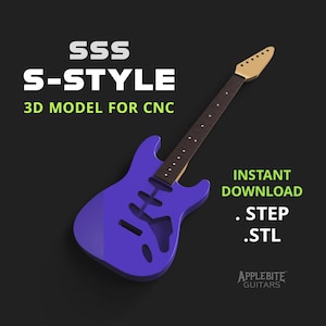 Tremolo S-Style Electric Guitar 3D Model with SSS pickup configuration for CNC Machining and 3D Printing Instant Download! step stl files