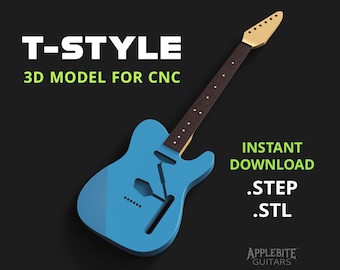 Modello 3D di chitarra elettrica stile T, pronta per CNC (.STEP, .STL)