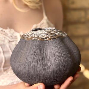 Handmade Black Ceramic Vase: Wabi Sabi Art Pottery, Unique Home Decor