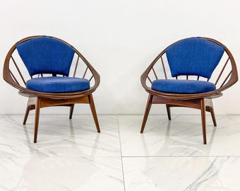フープチェア、ペア、Ib Kofod-Larsen作、デンマーク、セリグ用、c。 1964年