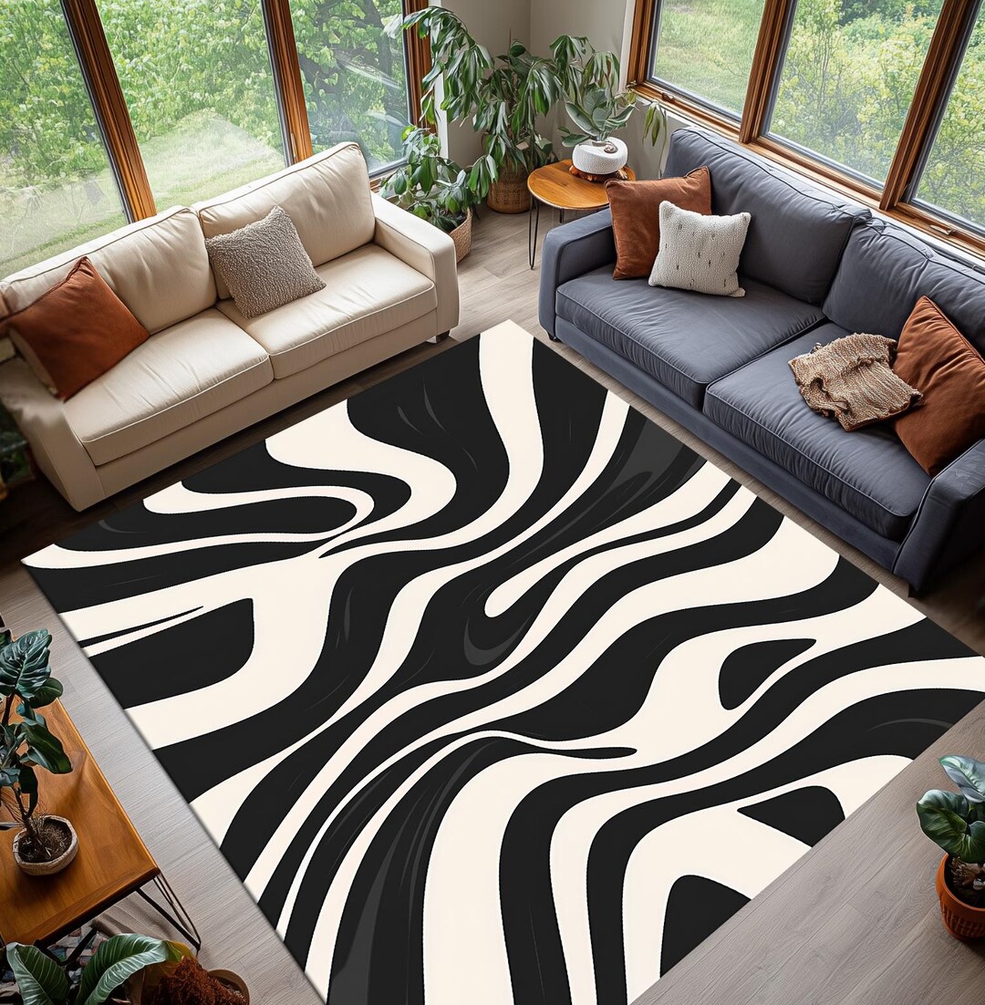 Modern Zebra Pattern Area Rug, Black and White Optical Illusion Rug ...