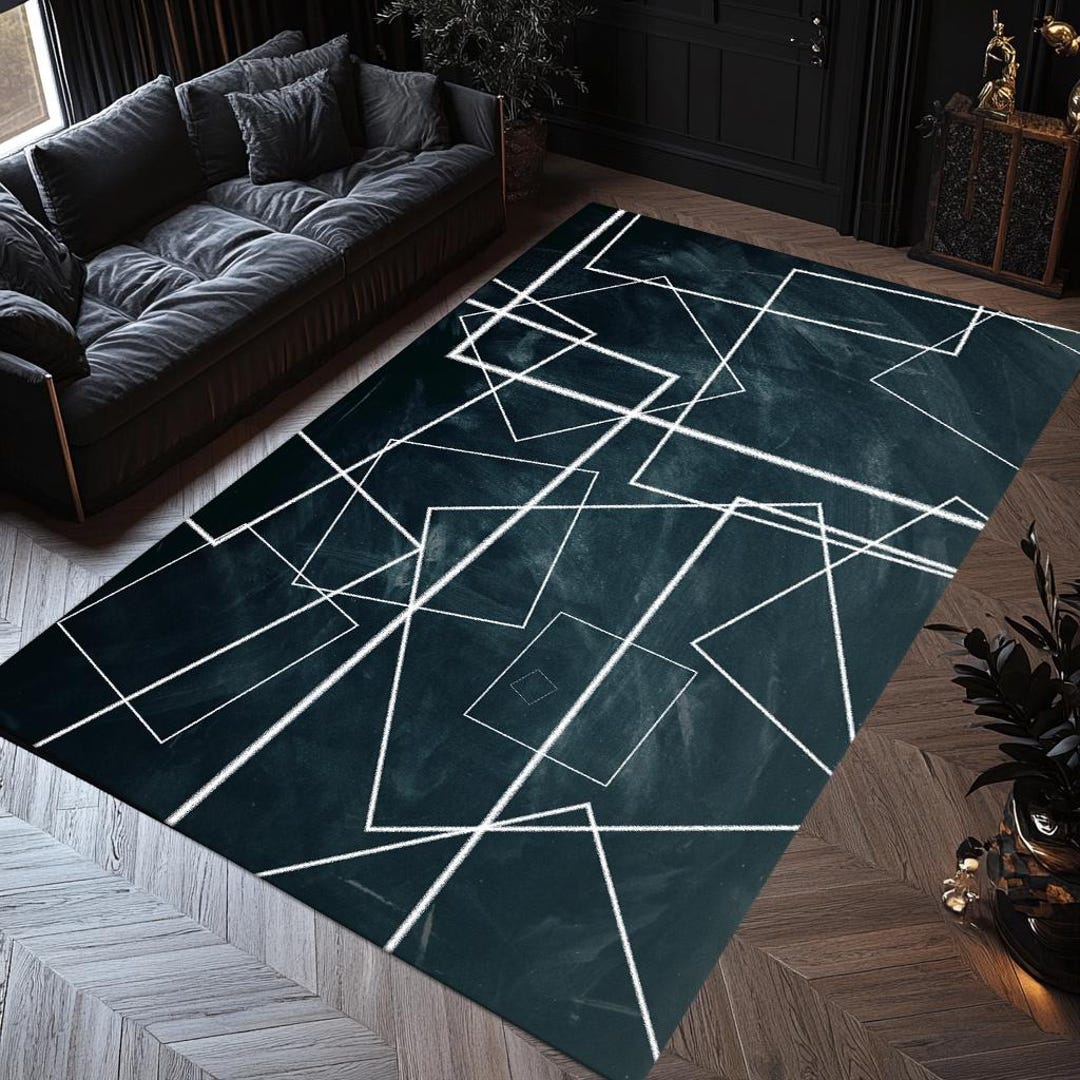 Modern Black Geometric Area Rug with ...