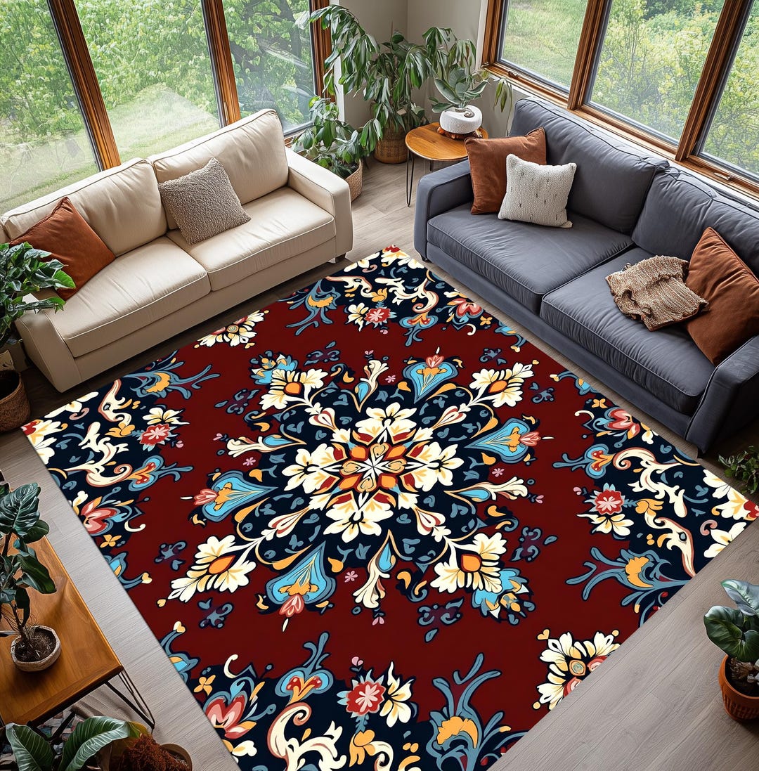 Ruby Red Area Rugs Elegant Red Floral Medallion Area Rug With Yellow and Blue Accents for ...