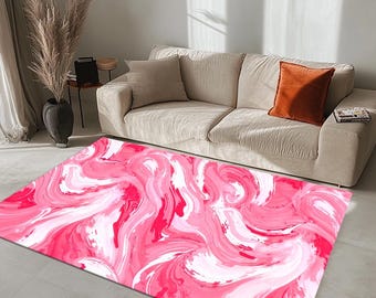 Pink Swirl Abstrakter Bereich Teppich für Wohnzimmer, Lebendiger Moderner Künstlerischer Teppich für Jugendzimmer, Mädchen Schlafzimmer oder Buntes Dekor