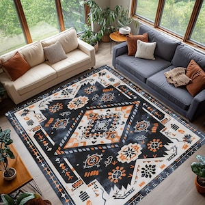 Elegant Black Baroque Floral Rug, Vintage Style Washable Area Carpet for Living Room Decor, Non Slip Digital Print Floor Mat