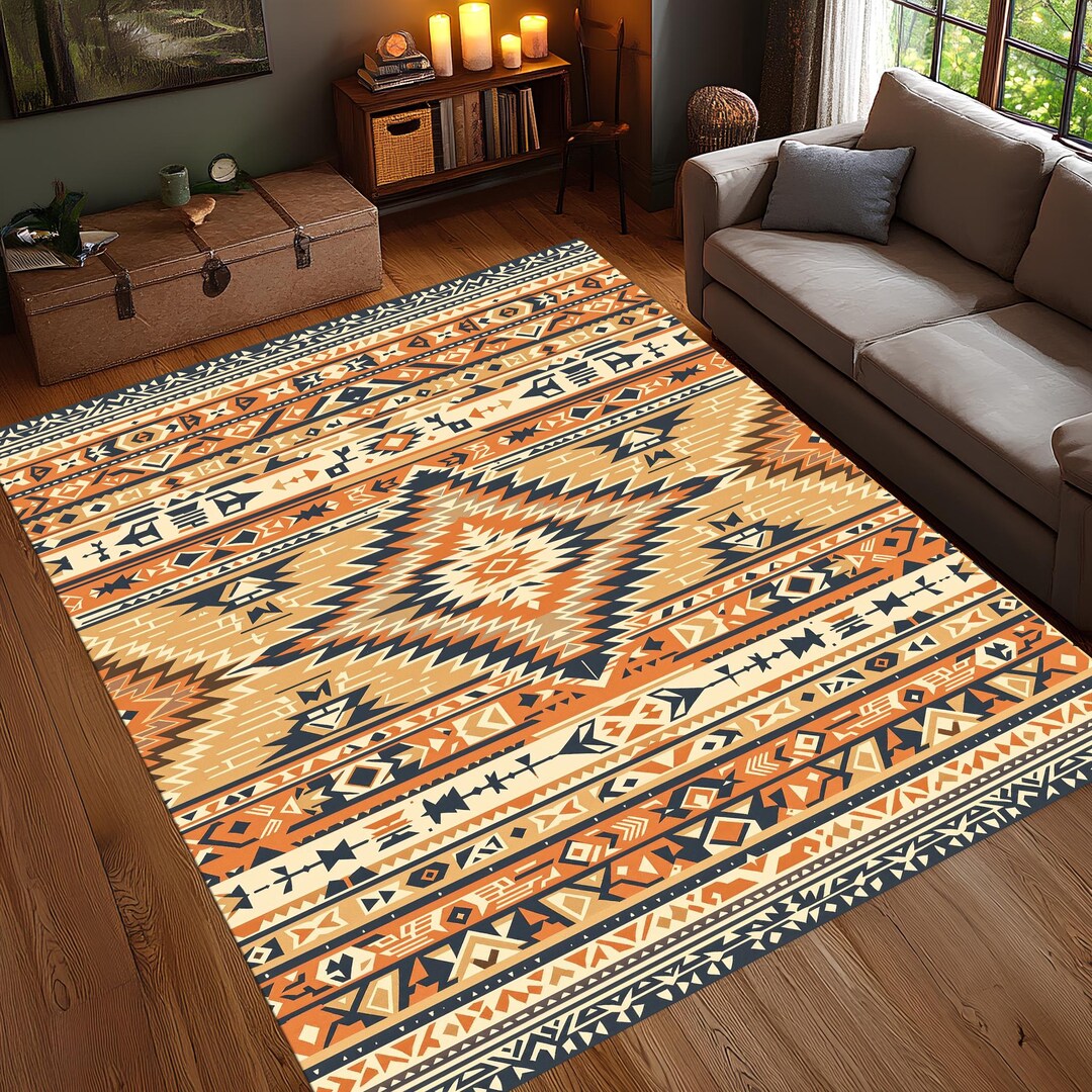 Neautral Color Aztec Rug Aztec Tribal Rug, Beige Orange Boho Carpet, Washable Area Rug, Ethnic ...