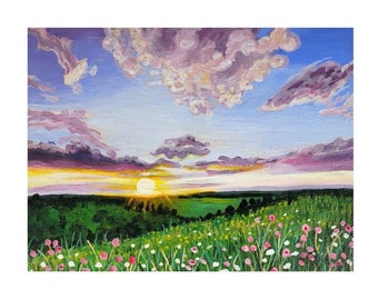 Spring Landscape sunrise Acrylic painting study - 28