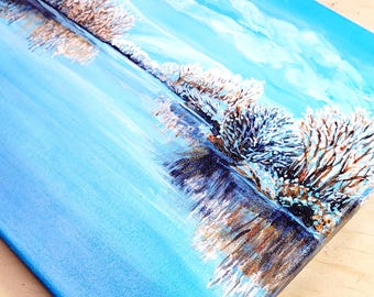 冬の湖の風景 アクリル画 - Etsy 日本