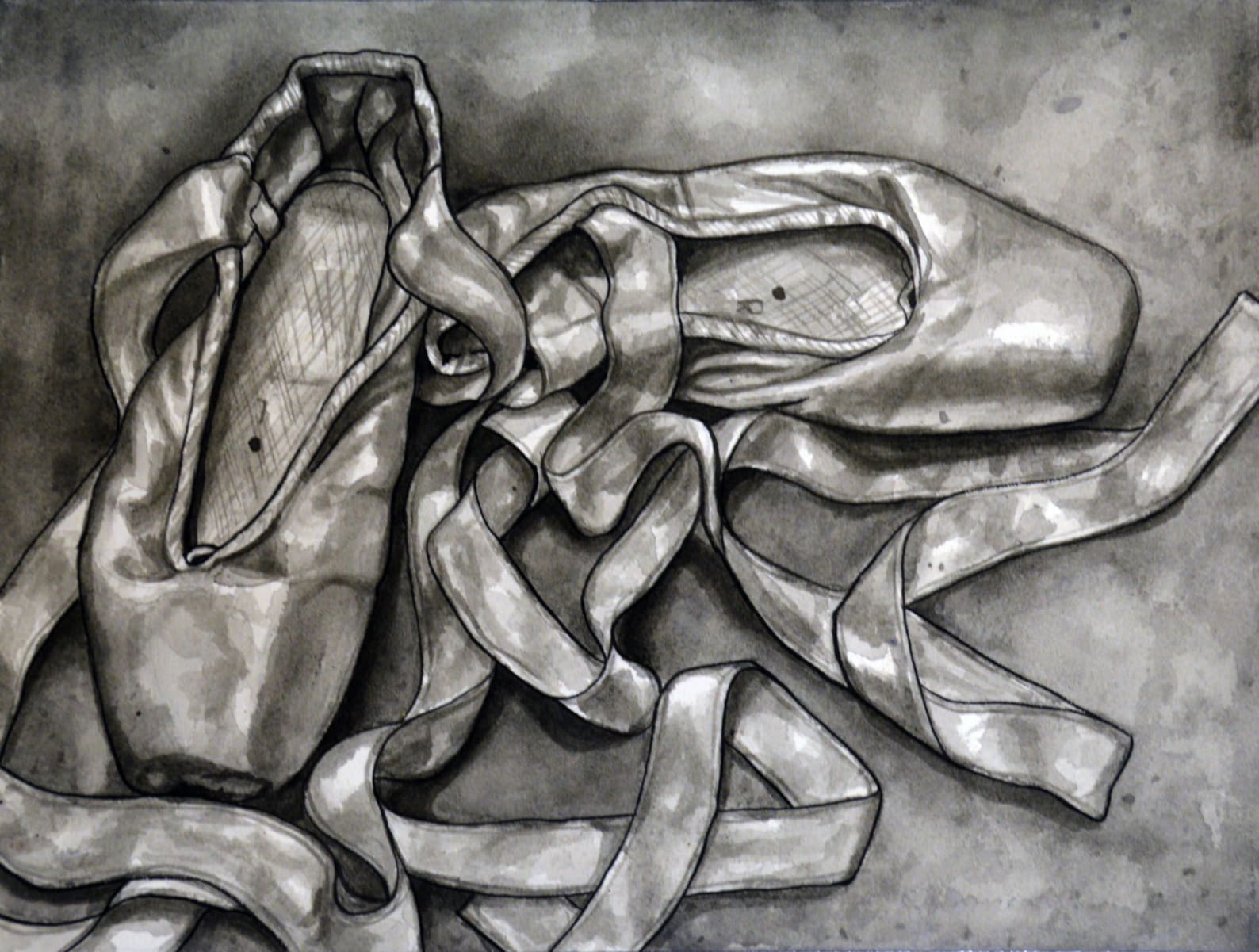 original ink ballet painting - pointe shoes 1