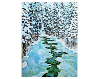 Frozen River Winter Landscape acrylic painting original