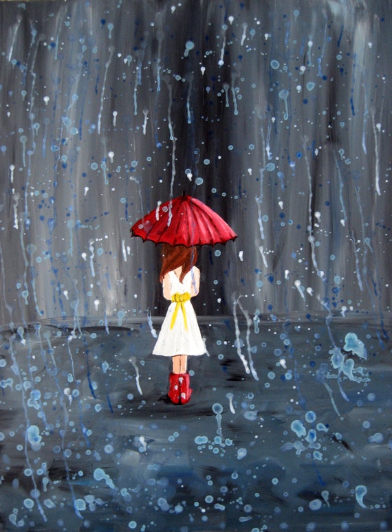 5 By 7 Giclee Print Of Girl In The Rain Walk Etsy