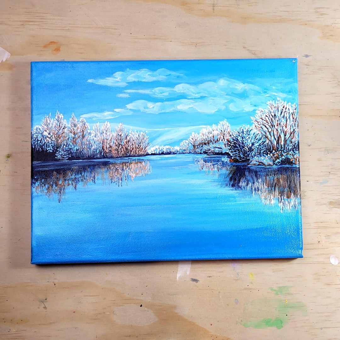 冬の湖の風景 アクリル画 - Etsy 日本